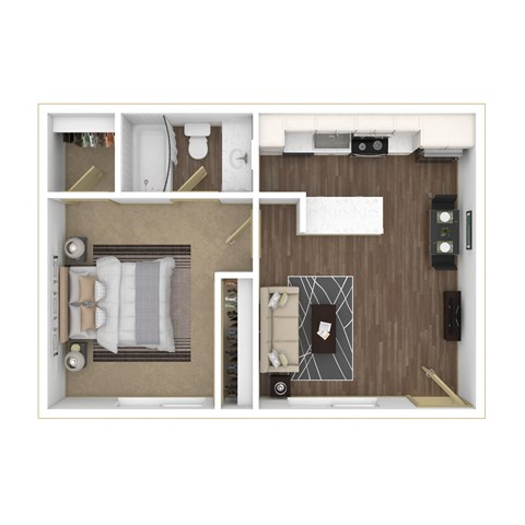 Floor plan for 1 bed, 1 bath, 600 sqft
